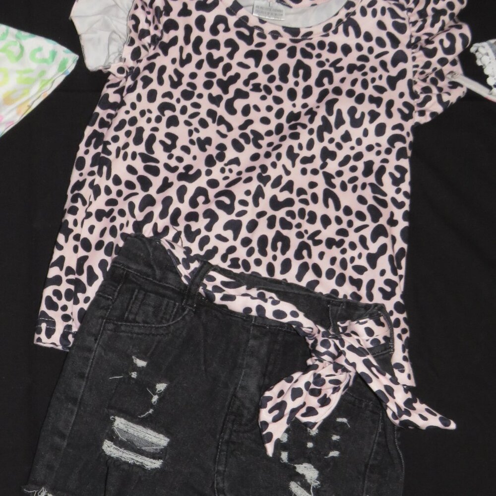 SPARKLE IN PINK MATCHING SET / SIZE L 5T PINK & BLACK ANIMAL PRINT